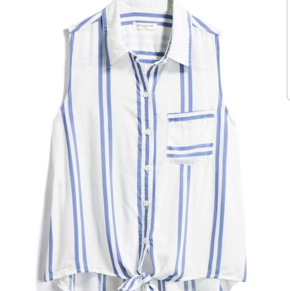 Beach Lunch Nesper tie front top, L, blue white